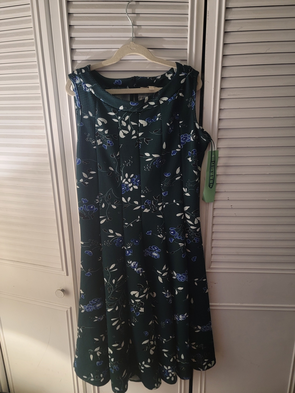 Haani Dark Green Sleeveless Floral Mini Dress with Blue Accents